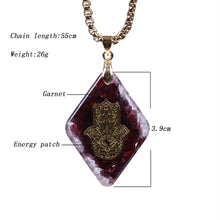 Load image into Gallery viewer, Orgonite Hamsa Natural Garnet Pendant
